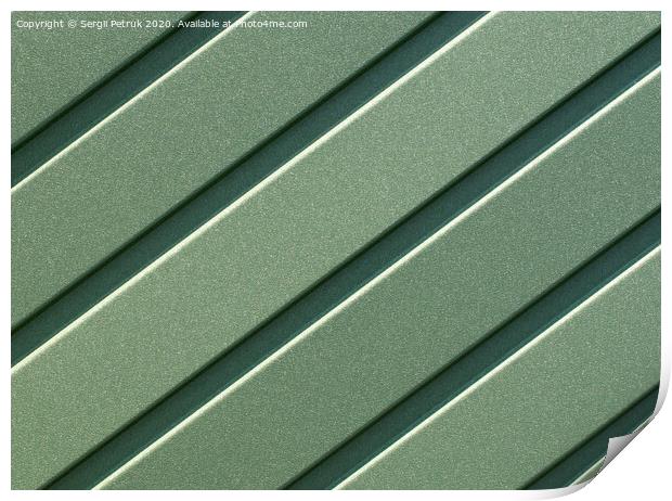 Green corrugated steel sheet with vertical guides. Print by Sergii Petruk