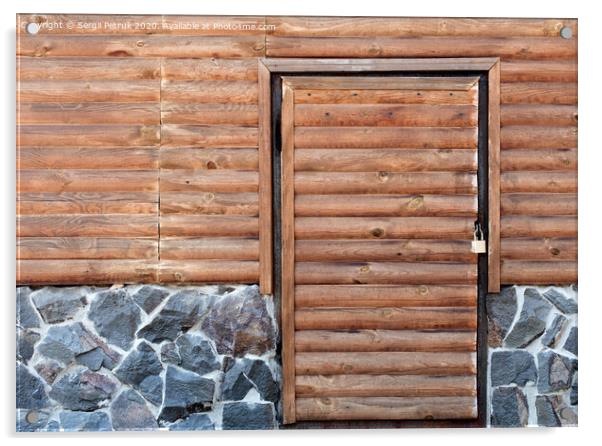 Wooden door to the utility room of a house standing on a stone foundation Acrylic by Sergii Petruk