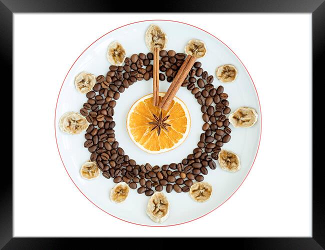 Grains of roasted coffee, mugs of dried orange and Framed Print by Sergii Petruk
