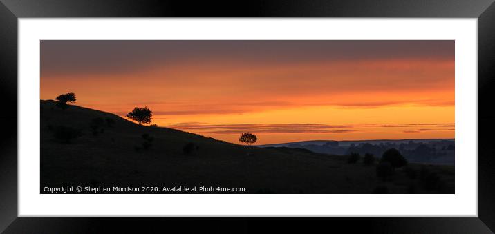 Three tree silhouette sunset Framed Mounted Print by Stephen Morrison