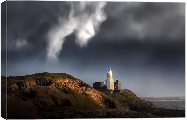 Mumbles lighthouse in the rain Canvas Print by Leighton Collins