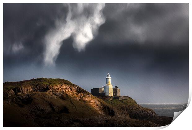 Mumbles lighthouse in the rain Print by Leighton Collins