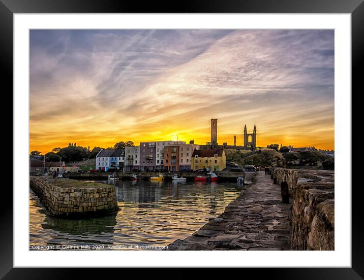 St Andrews Harbour after sunset Framed Mounted Print by Corinne Mills