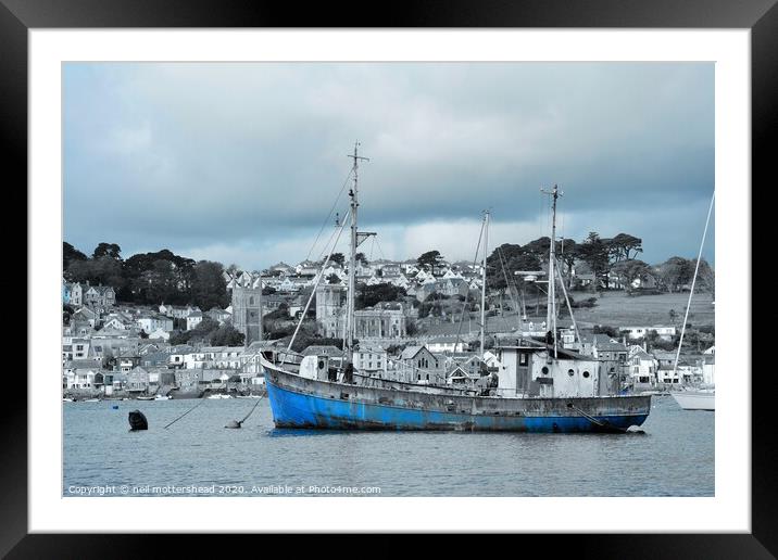 The Blue Trawler - Fowey, Cornwall Framed Mounted Print by Neil Mottershead