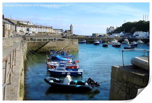 Harbourside View of Porthleven Print by Terri Waters