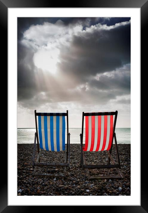 Deckchairs Beer Beach, Devon. Uk Framed Mounted Print by Maggie McCall