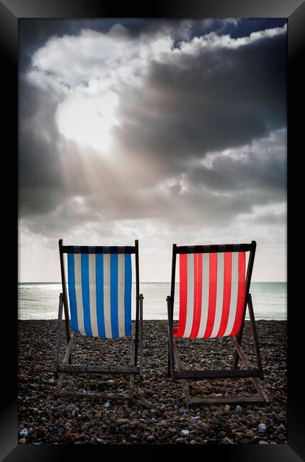 Deckchairs Beer Beach, Devon. Uk Framed Print by Maggie McCall