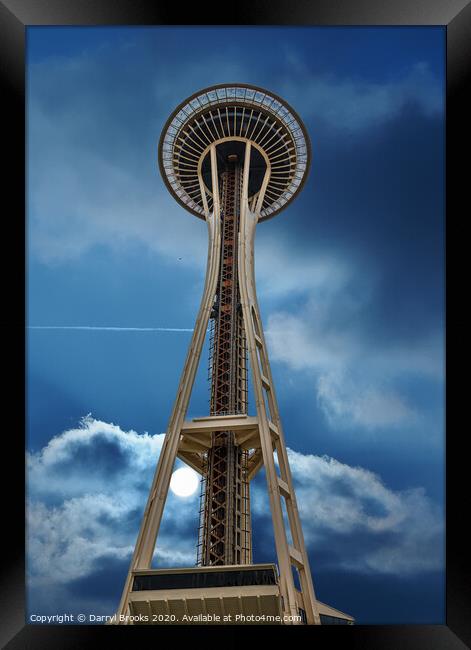 Space Needle on Cloudy Night Framed Print by Darryl Brooks