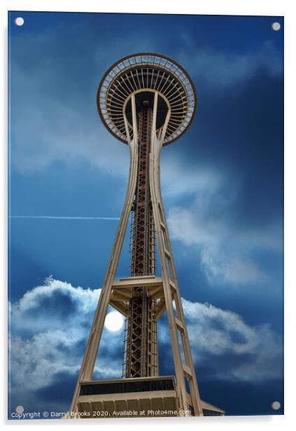 Space Needle on Cloudy Night Acrylic by Darryl Brooks