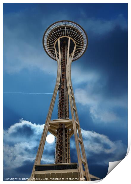 Space Needle on Cloudy Night Print by Darryl Brooks