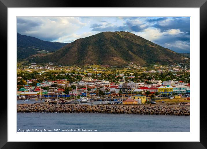 Colorful Coastal Harbor and Town Framed Mounted Print by Darryl Brooks