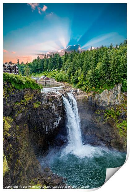 Snoqualmie Falls with Sunlight Print by Darryl Brooks