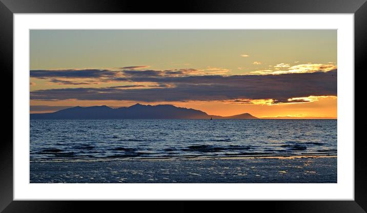 Ayr beach view  of picturesque Arran at sunset Framed Mounted Print by Allan Durward Photography
