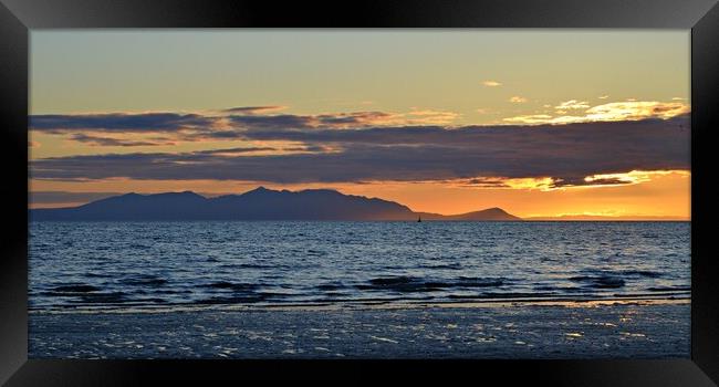 Ayr beach view  of picturesque Arran at sunset Framed Print by Allan Durward Photography