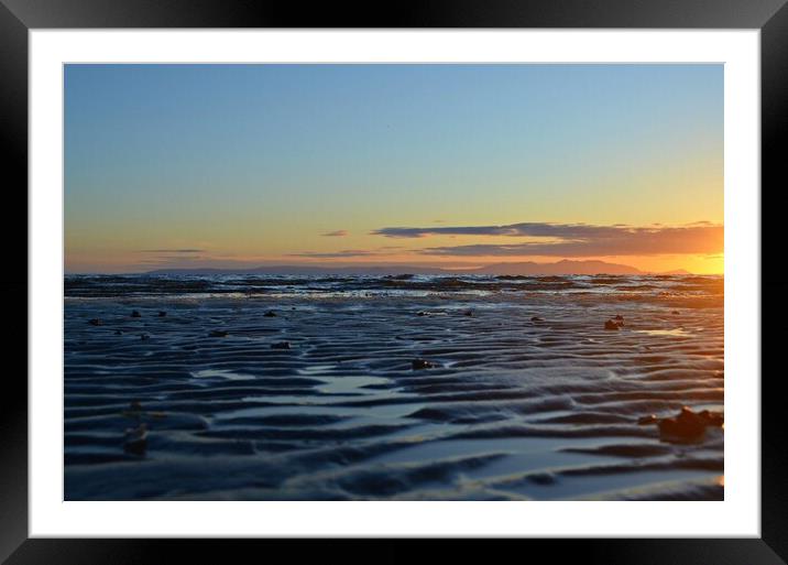 Ayr beach at dusk, an Arran view Framed Mounted Print by Allan Durward Photography