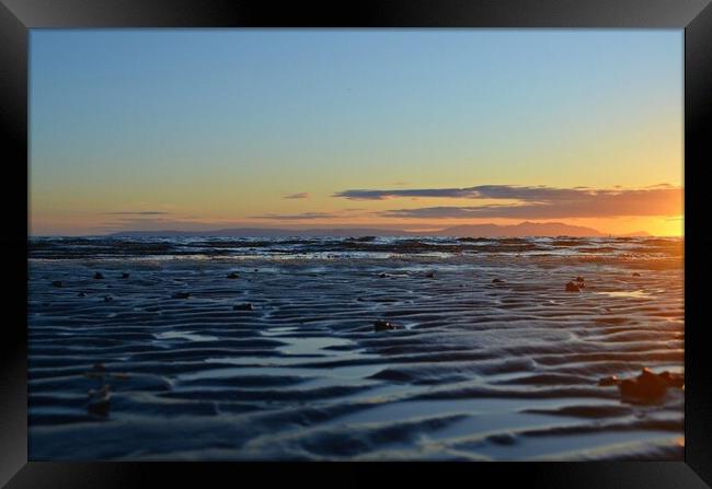 Ayr beach at dusk, an Arran view Framed Print by Allan Durward Photography