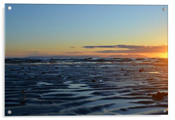 Ayr beach at dusk, an Arran view Acrylic by Allan Durward Photography