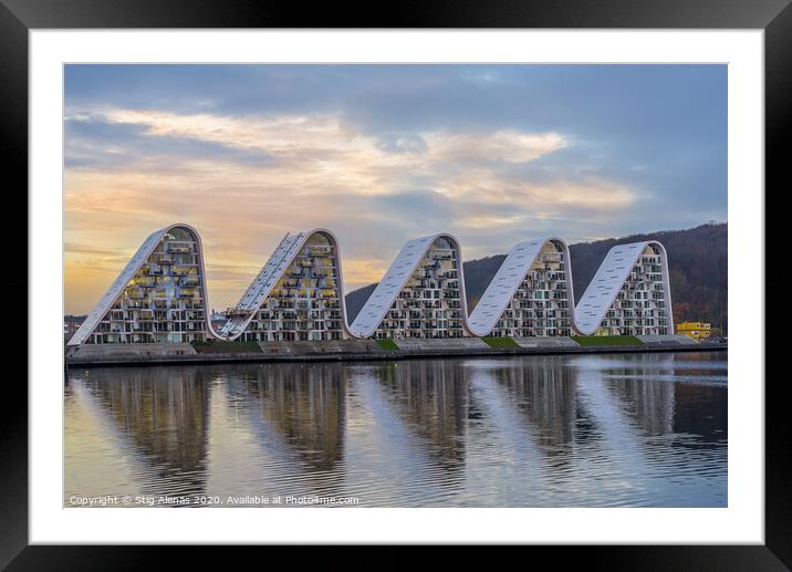 Five waterfront waves in the sunrise, new house design in Vejle Framed Mounted Print by Stig Alenäs