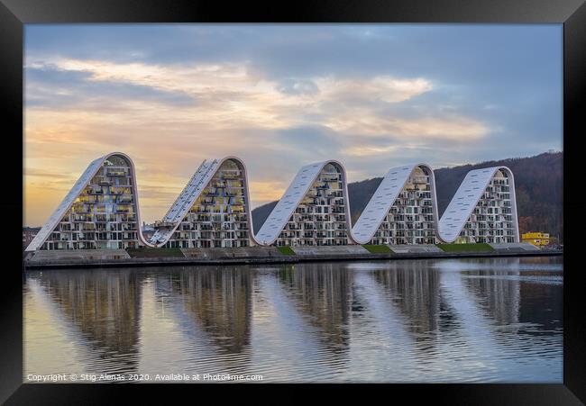 Five waterfront waves in the sunrise, new house design in Vejle Framed Print by Stig Alenäs