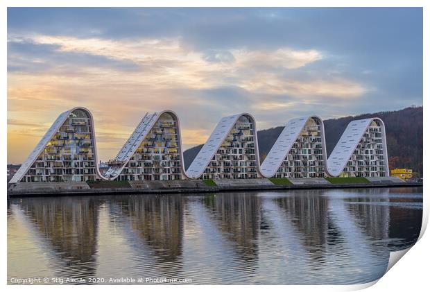 Five waterfront waves in the sunrise, new house design in Vejle Print by Stig Alenäs