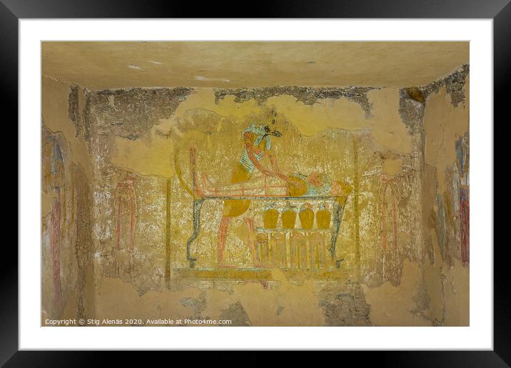 Ancient Painting of the egyptian god Anubis, balming a dead body Framed Mounted Print by Stig Alenäs