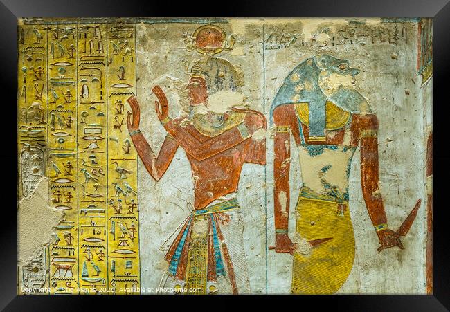 Ancient egyptian painting of two gods in a tomb in the valley of the kings Framed Print by Stig Alenäs