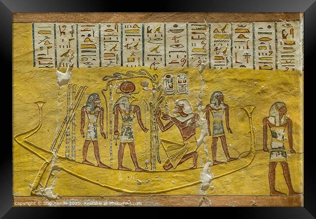 Ancient egyptian wall-painting in the interior of a tomb in the valley of the kings Framed Print by Stig Alenäs