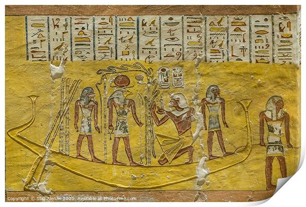 Ancient egyptian wall-painting in the interior of a tomb in the valley of the kings Print by Stig Alenäs