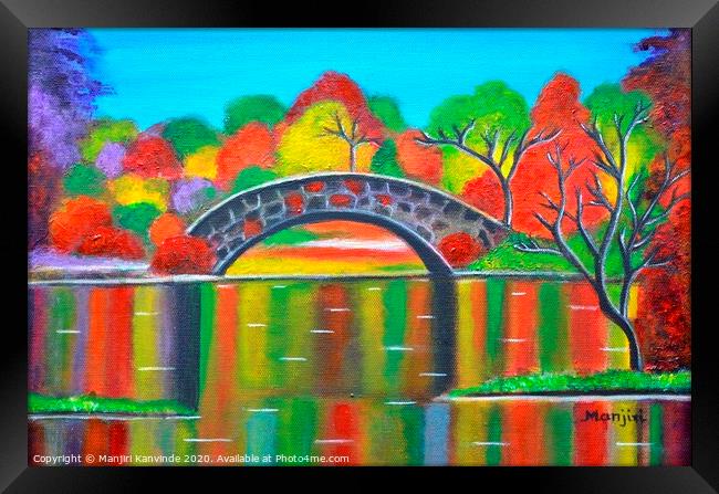 Autumn Fall Glory colorful canvas painting Framed Print by Manjiri Kanvinde