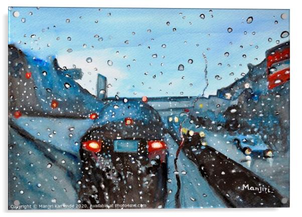 Long drive on Highway romantic rainy painting Acrylic by Manjiri Kanvinde
