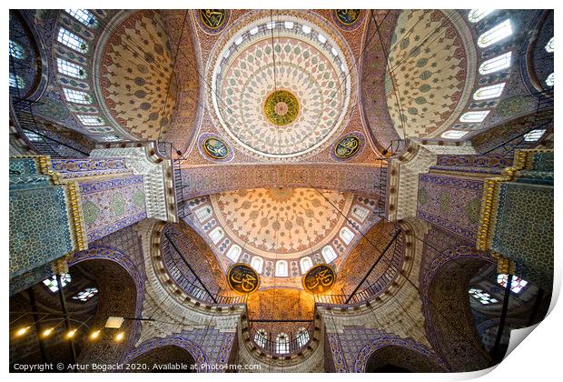 New Mosque Ceiling In Istanbul Print by Artur Bogacki