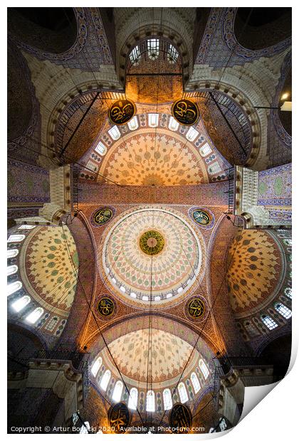 New Mosque Interior Ceiling in Istanbul Print by Artur Bogacki