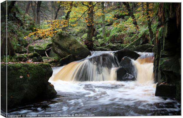 Autumn waterfall in Padley Gorge Canvas Print by Stephen Morrison