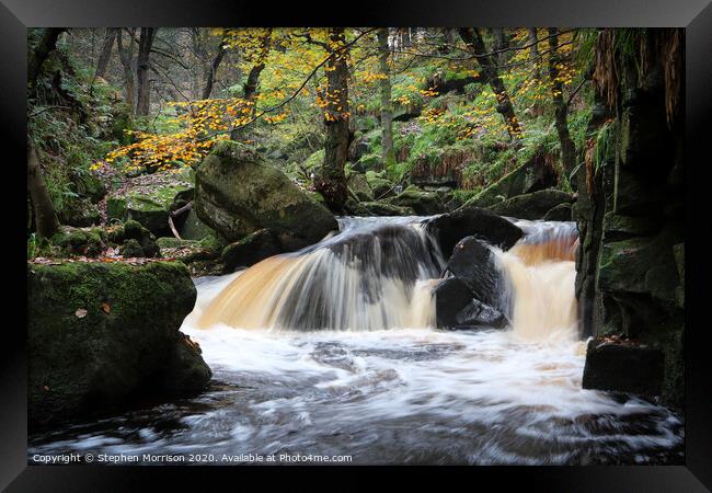 Autumn waterfall in Padley Gorge Framed Print by Stephen Morrison