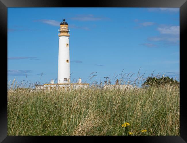 Looking across the dunes to Barns Ness Lighthouse Framed Print by George Robertson