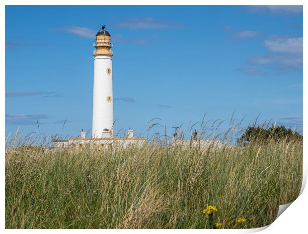 Looking across the dunes to Barns Ness Lighthouse Print by George Robertson