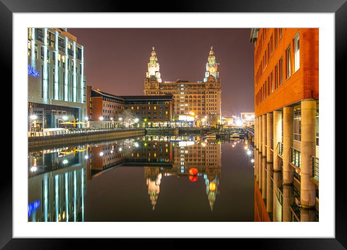 Princes Dock, Liverpool at Night Framed Mounted Print by Dave Wood