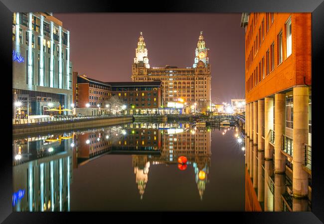 Princes Dock, Liverpool at Night Framed Print by Dave Wood