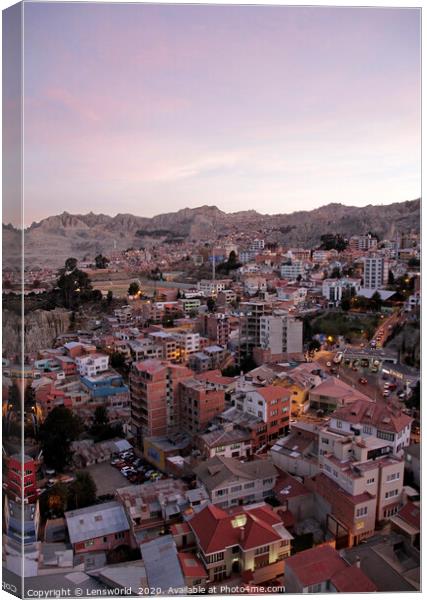 View over La Paz, Bolivia, in the evening hours Canvas Print by Lensw0rld 