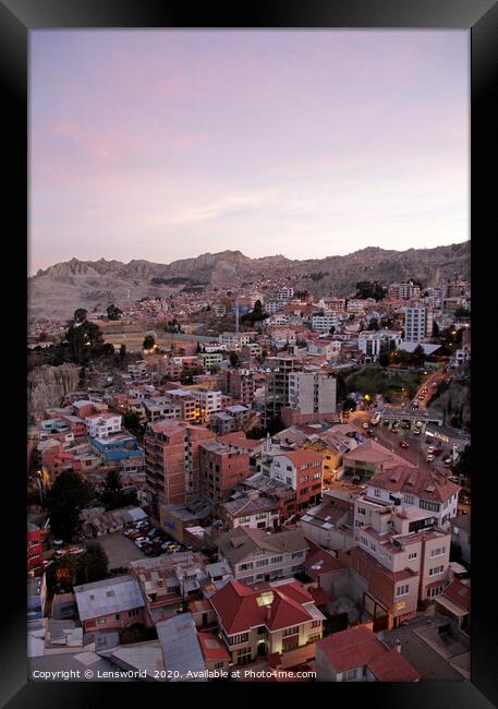View over La Paz, Bolivia, in the evening hours Framed Print by Lensw0rld 