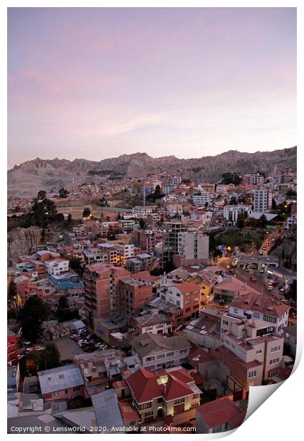 View over La Paz, Bolivia, in the evening hours Print by Lensw0rld 