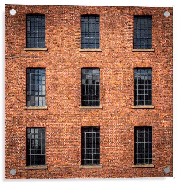 Windows in Albert dock warehouse in Liverpool , England. Acrylic by George Robertson
