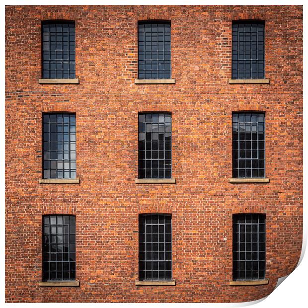 Windows in Albert dock warehouse in Liverpool , England. Print by George Robertson