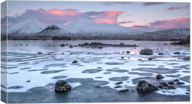 First light on a frozen Lochan na h-achlaise  Canvas Print by George Robertson