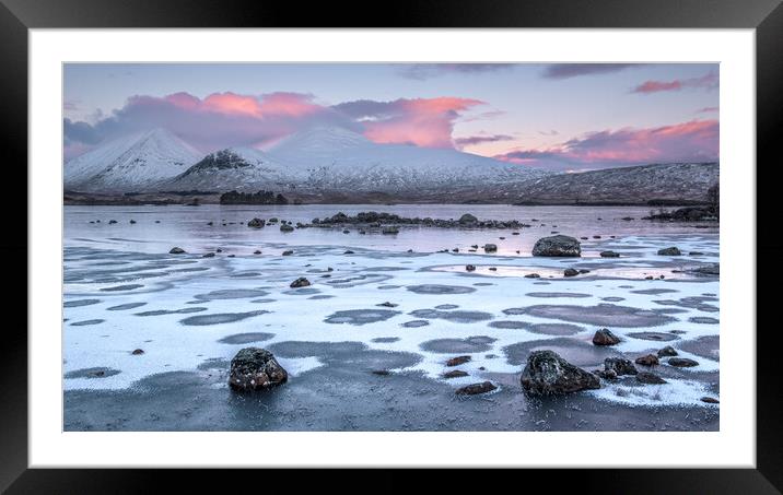 First light on a frozen Lochan na h-achlaise  Framed Mounted Print by George Robertson
