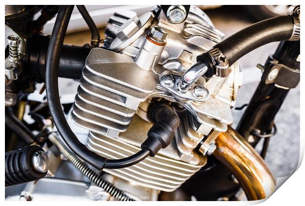 Detail of the gasoline engine of a motorcycle. Print by Joaquin Corbalan