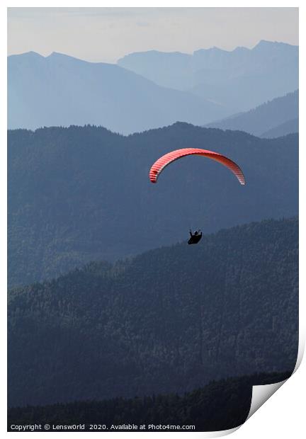 Paraglider in front of a mountain panorama Print by Lensw0rld 