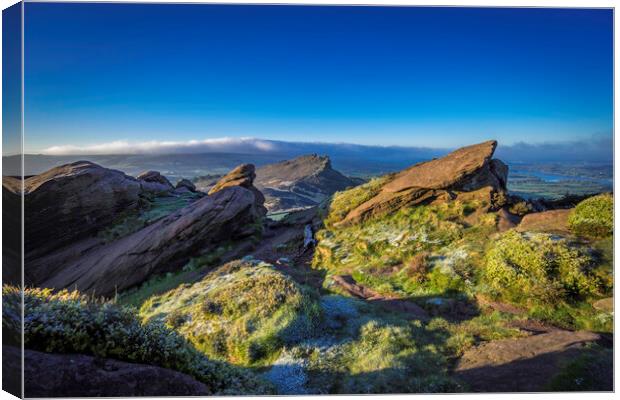 Dawn over The Roaches and Hen Cloud, 25th April 2017 Canvas Print by Andrew Sharpe