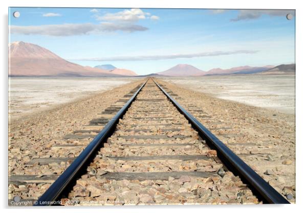 Rail tracks in Salar de Uyuni, Bolivia Acrylic by Lensw0rld 