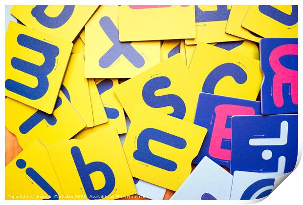 Educational cards for children with letters in a school. Print by Joaquin Corbalan